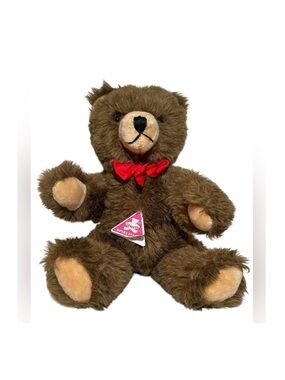 Clemens Spieltiere Growler Teddy Bear Plush Brown Red Bow Vintage Stuffed Animal